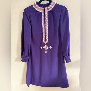 Vintage Designer Louis Feraud A-Line Shift Dress purple gold bronze sequin lined